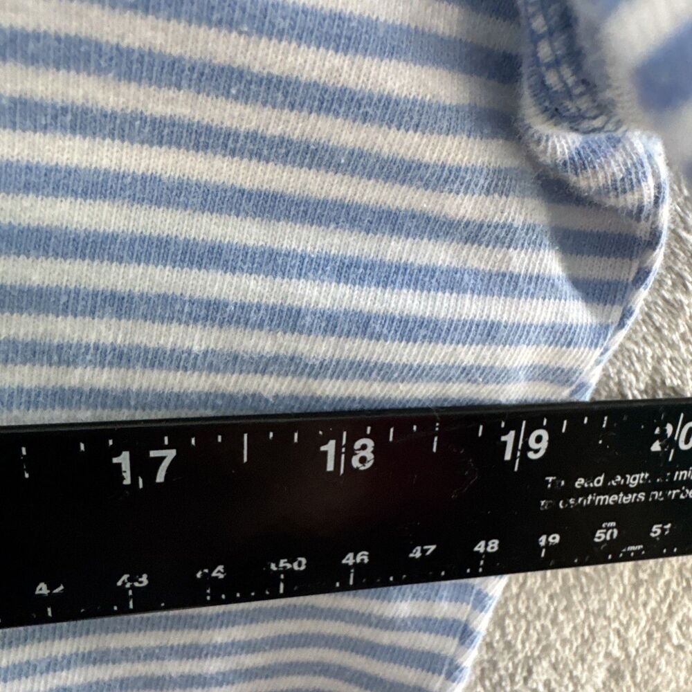 liz claiborne top large blue white stripe v neck short sleeve cotton - Picture 6 of 9
